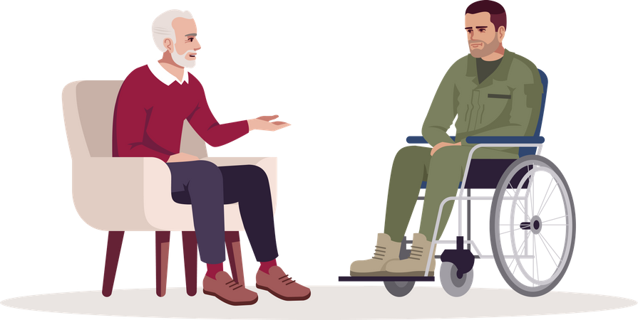 Vieil homme communiquant avec un homme handicapé  Illustration