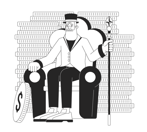 Vieil homme dans une chaise tenant le personnel  Illustration