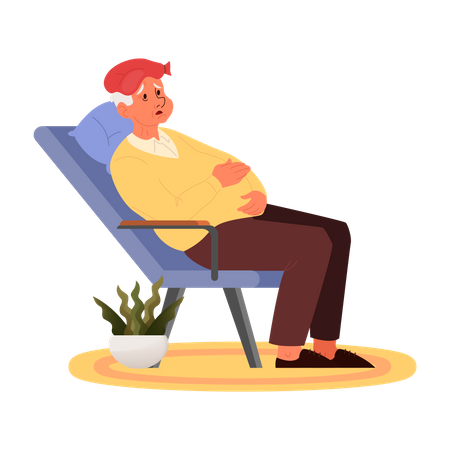 Vieil homme épuisé assis sur une chaise  Illustration