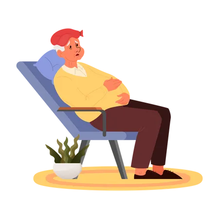 Vieil homme épuisé assis sur une chaise  Illustration