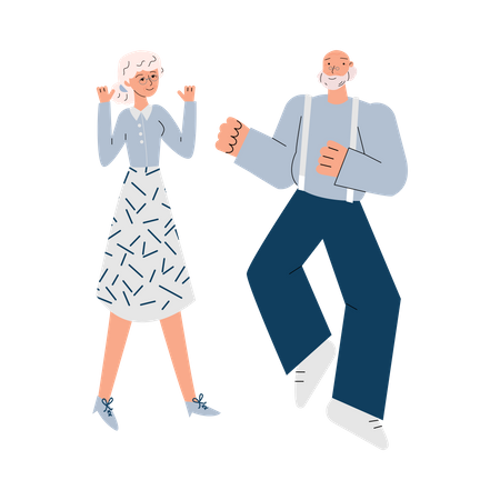 Vieil homme et femme dansant  Illustration
