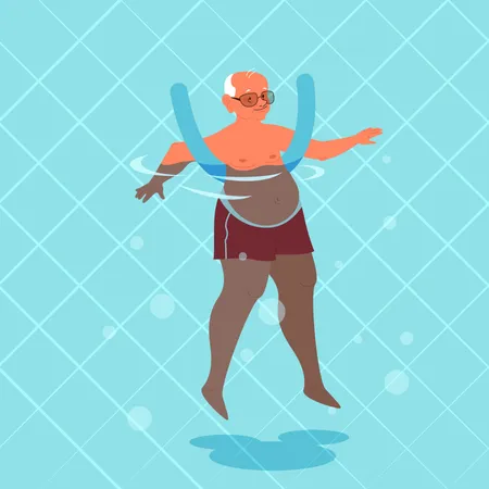 Vieil homme faisant de l'exercice avec un anneau de natation  Illustration