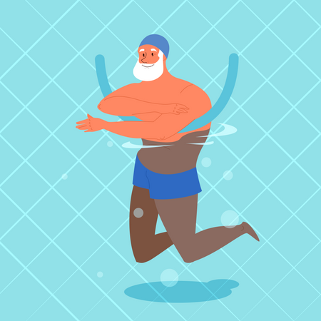 Vieil homme faisant de l'exercice avec un anneau de piscine  Illustration