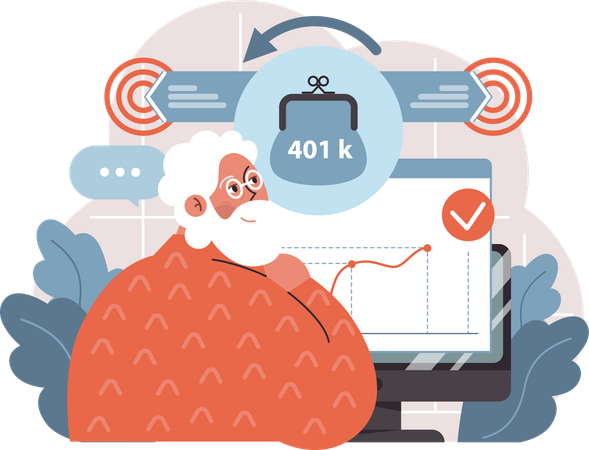 Vieil homme faisant une analyse financière  Illustration