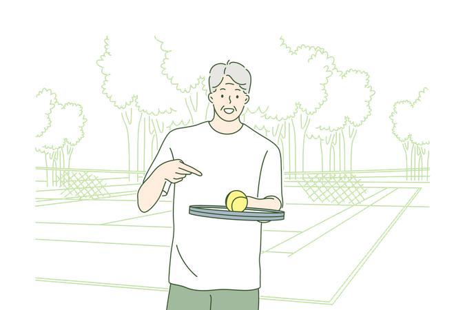 Vieil homme jouant au badminton  Illustration