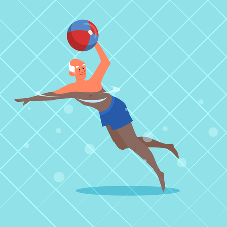 Vieil homme jouant avec un ballon de natation  Illustration