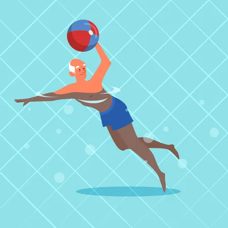 Vieil homme jouant avec un ballon de natation  Illustration