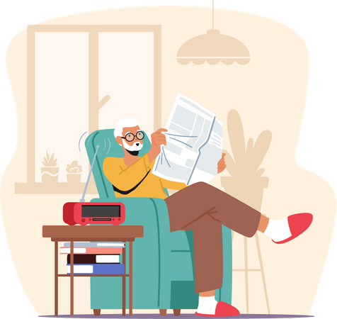 Vieil homme lisant un journal  Illustration