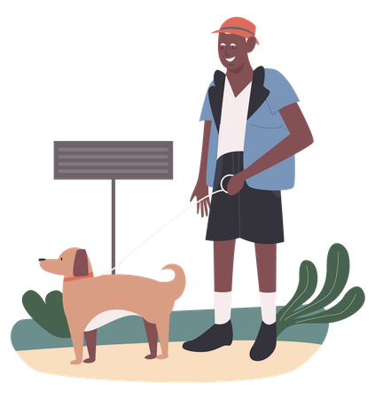 Vieil homme marchant un chien de compagnie  Illustration