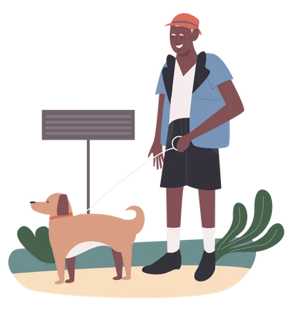 Vieil homme marchant un chien de compagnie  Illustration