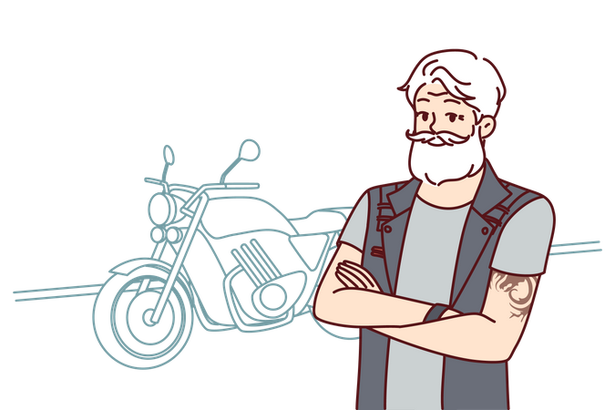 Vieil homme pensant à une balade à vélo  Illustration