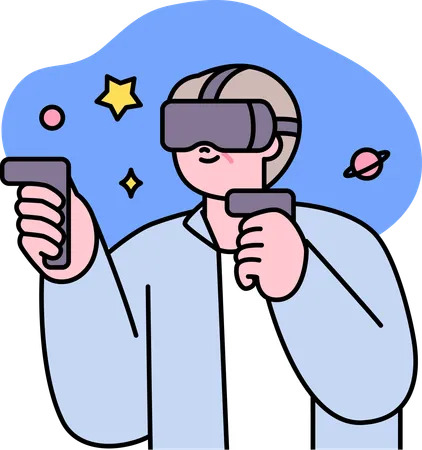 Vieil homme utilisant des lunettes de technologie VR  Illustration