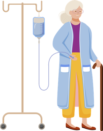 Vieille dame avec perfusion médicale  Illustration