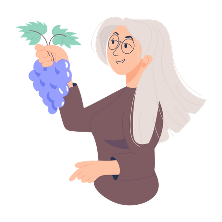 Vieille dame mangeant des raisins  Illustration