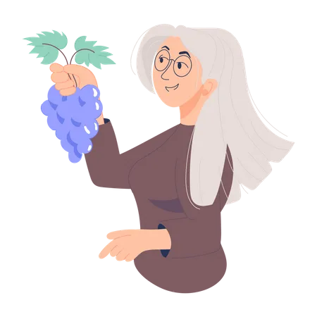 Vieille dame mangeant des raisins  Illustration