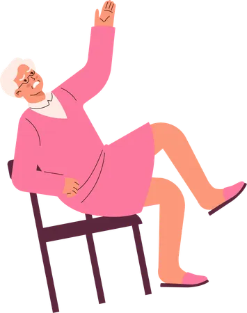 Une vieille femme ne parvient pas à s'asseoir sur une chaise  Illustration
