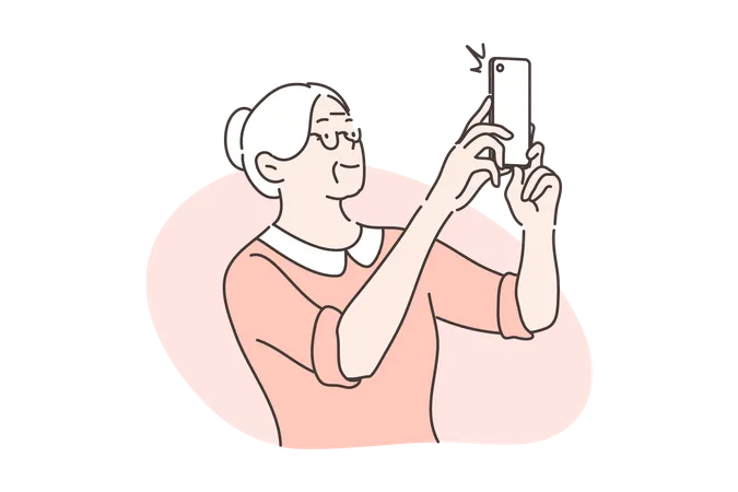 Vieille femme prenant un selfie  Illustration