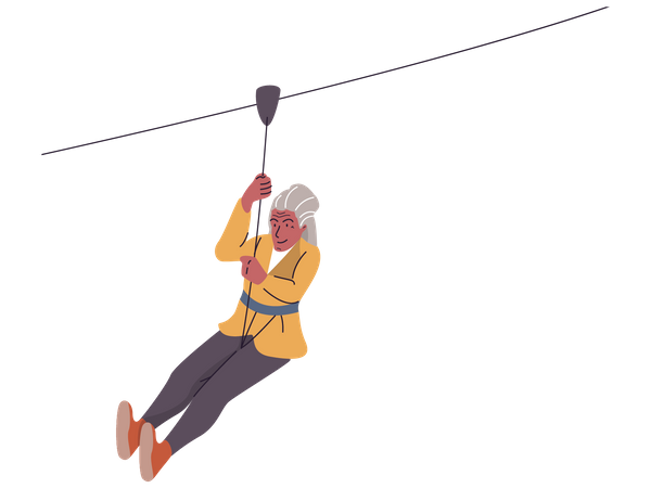 Vieille femme bénéficiant d'une tyrolienne  Illustration
