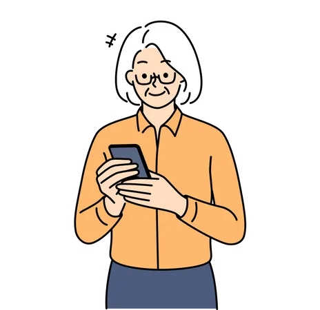 Vieille femme utilisant un téléphone  Illustration