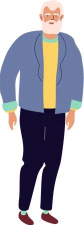 Viejo estilista pantalón negro, camiseta amarilla y chaqueta azul  Ilustración