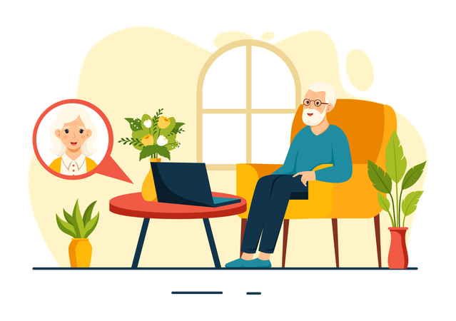 Viejo extrañando a su esposa  Ilustración