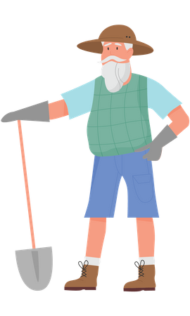 Viejo granjero con pala  Ilustración