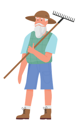 Viejo granjero masculino sosteniendo pala  Ilustración