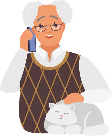 Anciano hablando por celular  Ilustración