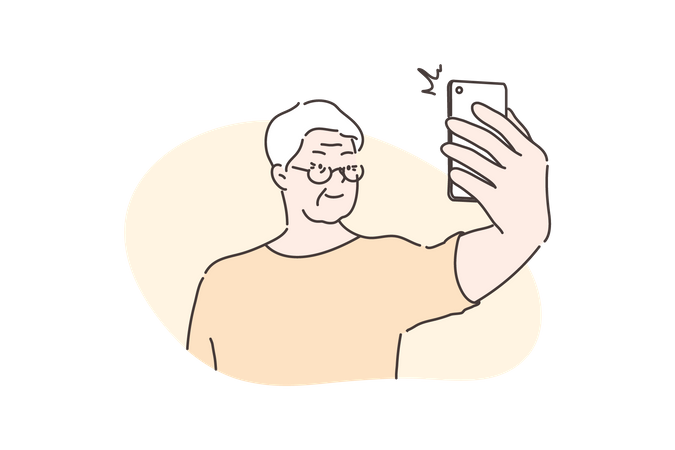 Anciano tomando selfie  Ilustración