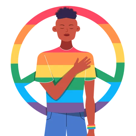 Vielfältige Person mit Rainbow Pride Shirt und Peace-Symbol  Illustration