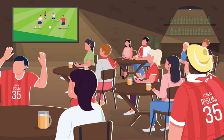 Viendo un partido de futbol  Ilustración