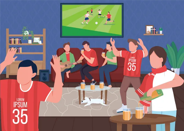 Ver un partido de fútbol con amigos  Ilustración
