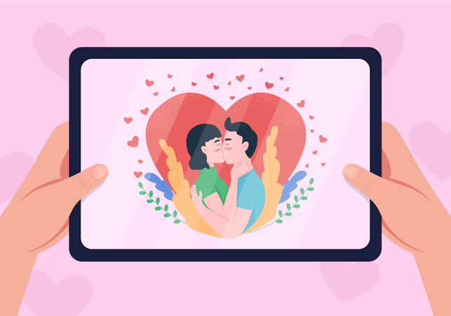 Ver una película romántica en una tableta  Ilustración