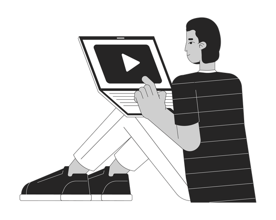 Viendo películas en la computadora portátil  Ilustración