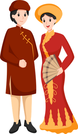 Vietnam Traditional Wedding Couple  Illustration