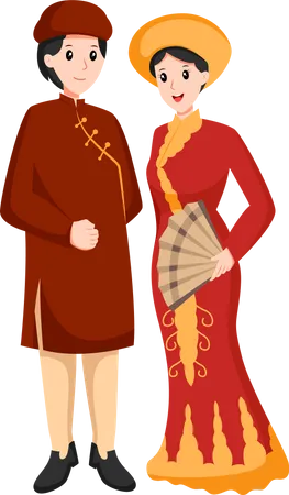 Vietnam Traditional Wedding Couple  Illustration