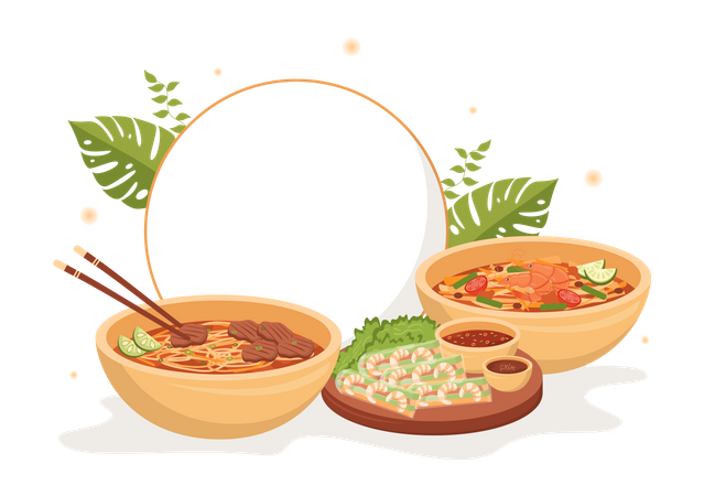 Vietnamese Cuisine Dishes Illustration