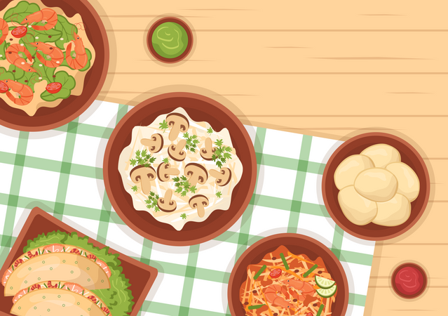 Vietnamese Dishes Illustration