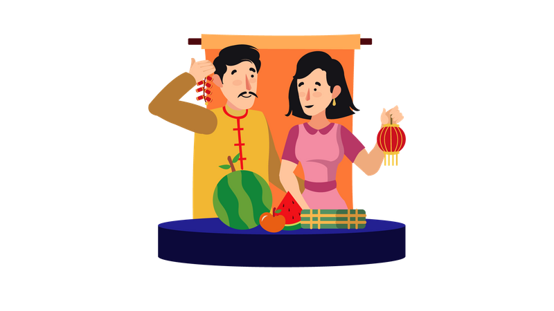 Vietnamese people celebrating new year Illustration
