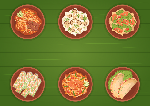 Vietnamese Various Delicious Cuisine  Illustration