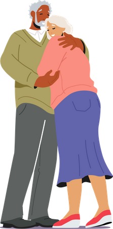 Vieux couple âgé s'embrassant et partageant l'amour  Illustration