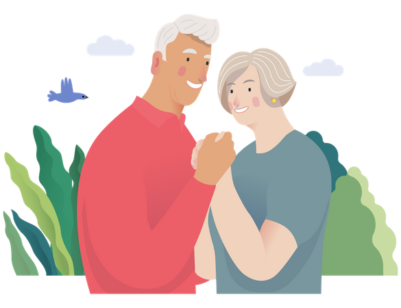 Vieux couple, main dans la main  Illustration
