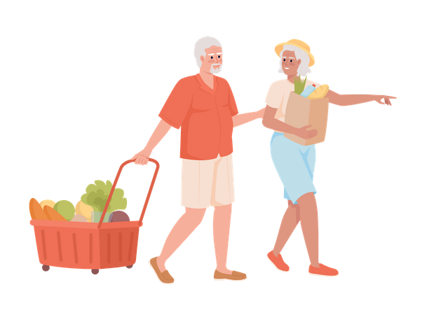 Vieux couple faisant du shopping ensemble  Illustration