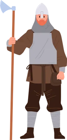 Viking guard man holding axe  일러스트레이션
