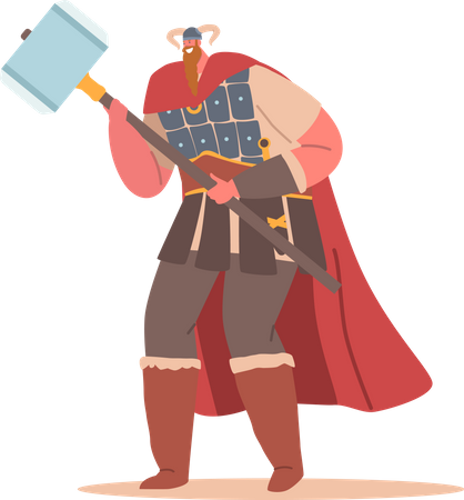 Viking Male Holding Hold Hammer Illustration