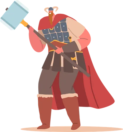 Viking Male Holding Hold Hammer Illustration