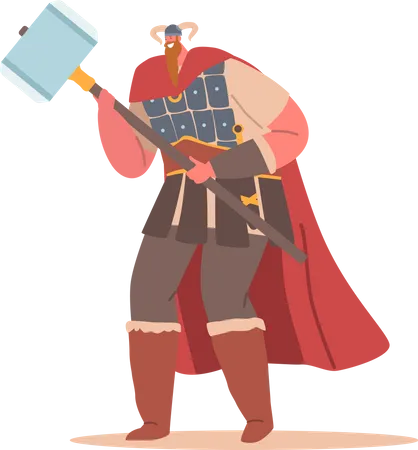 Viking Male Holding Hold Hammer  Illustration