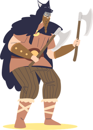 Viking warrior holding axe Illustration