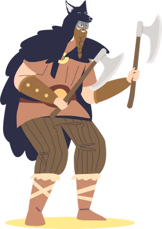 Viking warrior holding axe Illustration