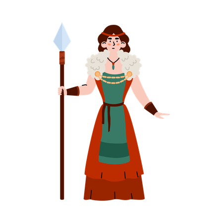 Viking woman warrior in costume with spear  Illustration